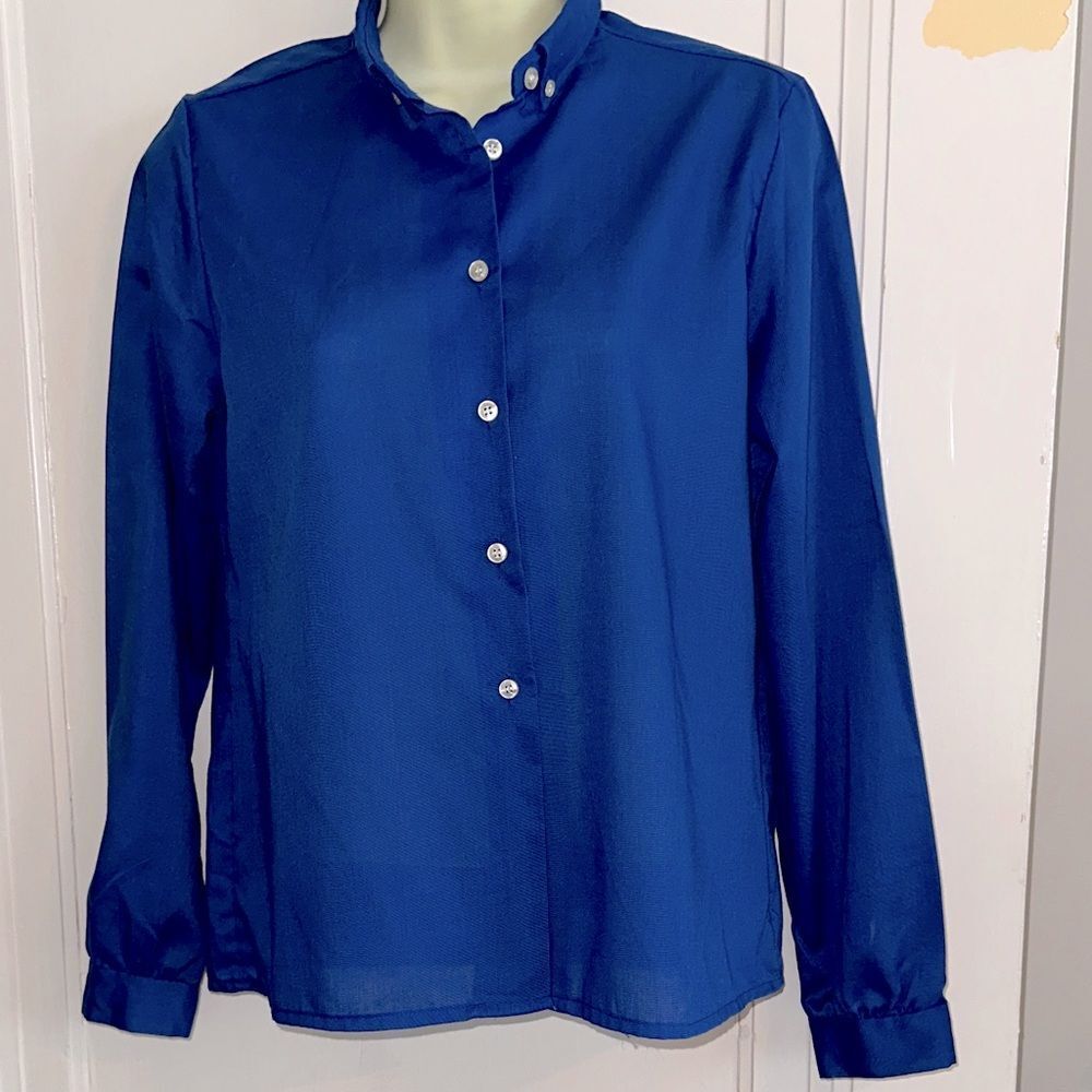 Vintage 60s Shirt Street USA Blue Thin Cotton/Polyester Long Sleeve Shirt